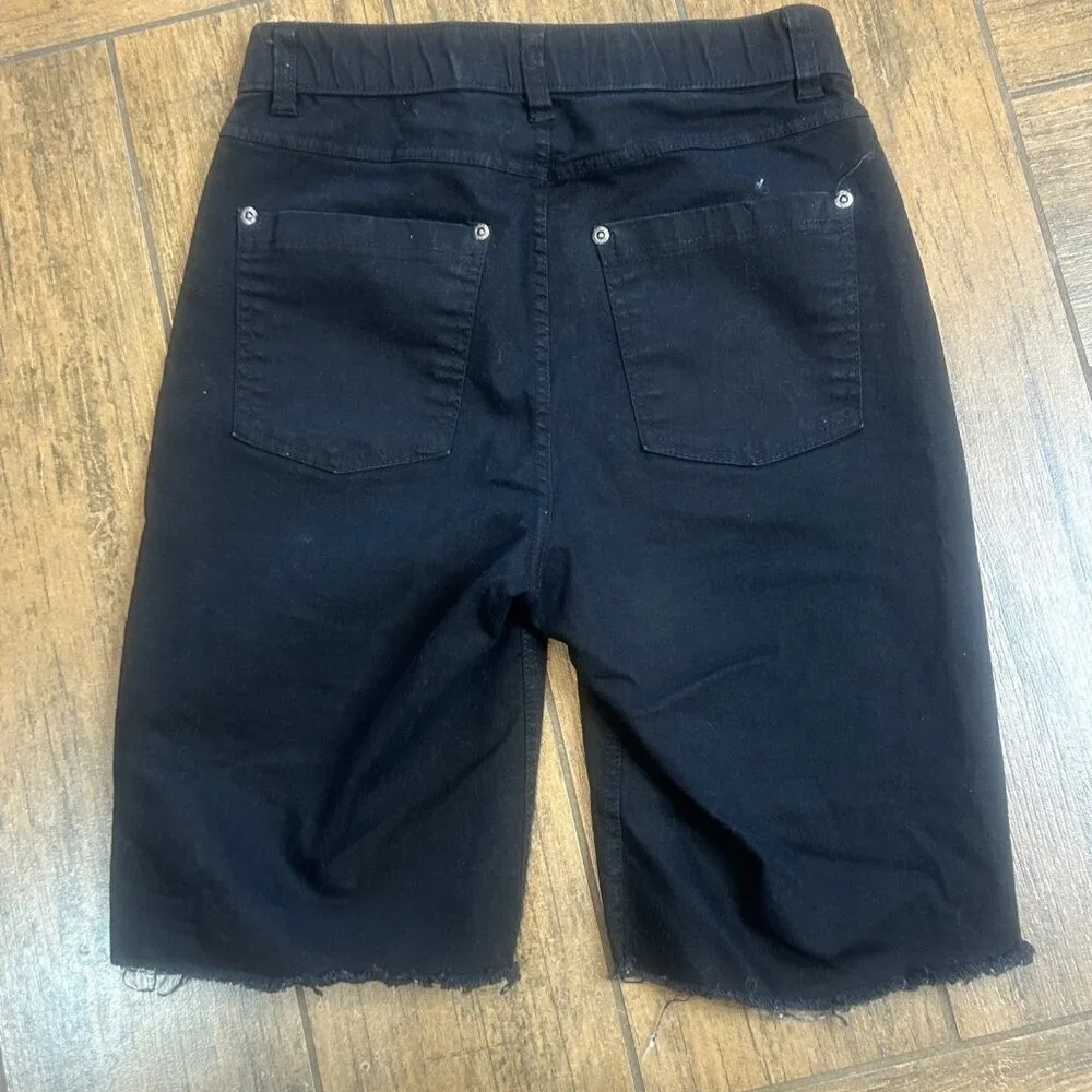 Hue Black Raw Edge Stretch Cotton Bermuda Shorts Size XS